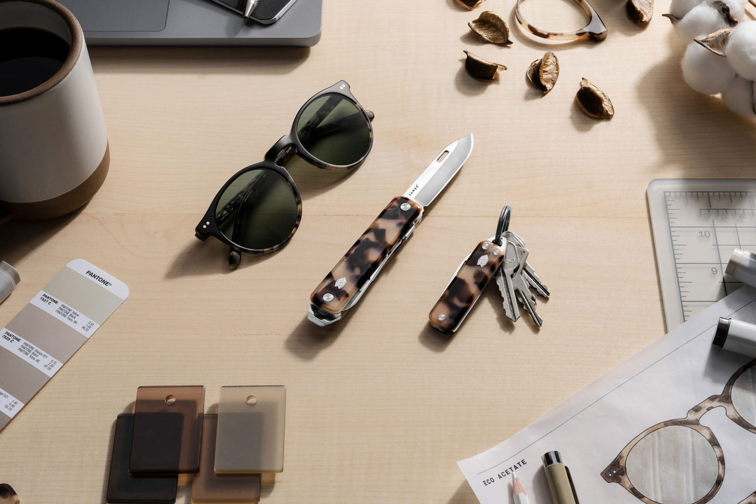 The Eco-acetate collection on a desktop surface.