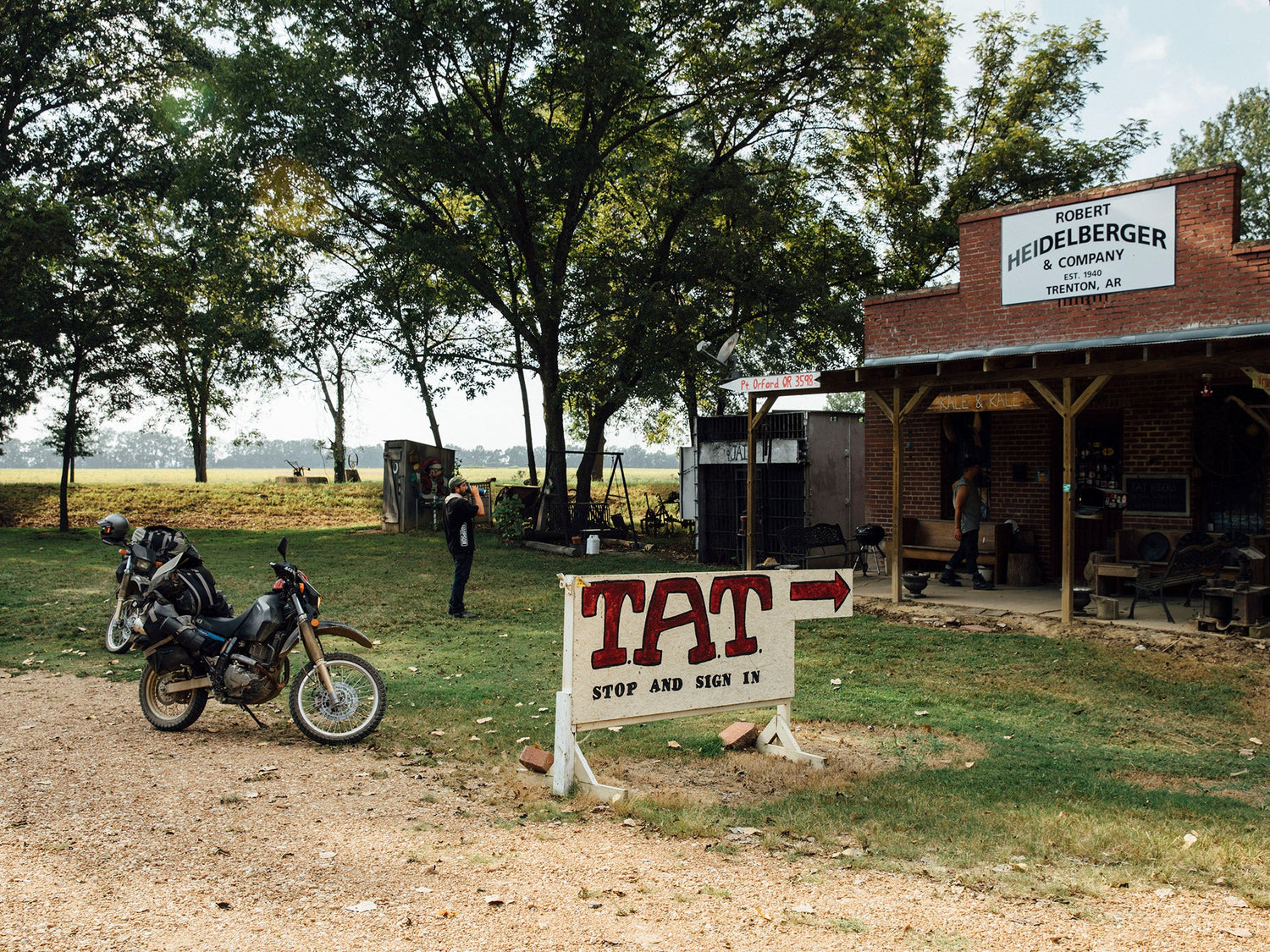 under open air motorcycle stop in the country
