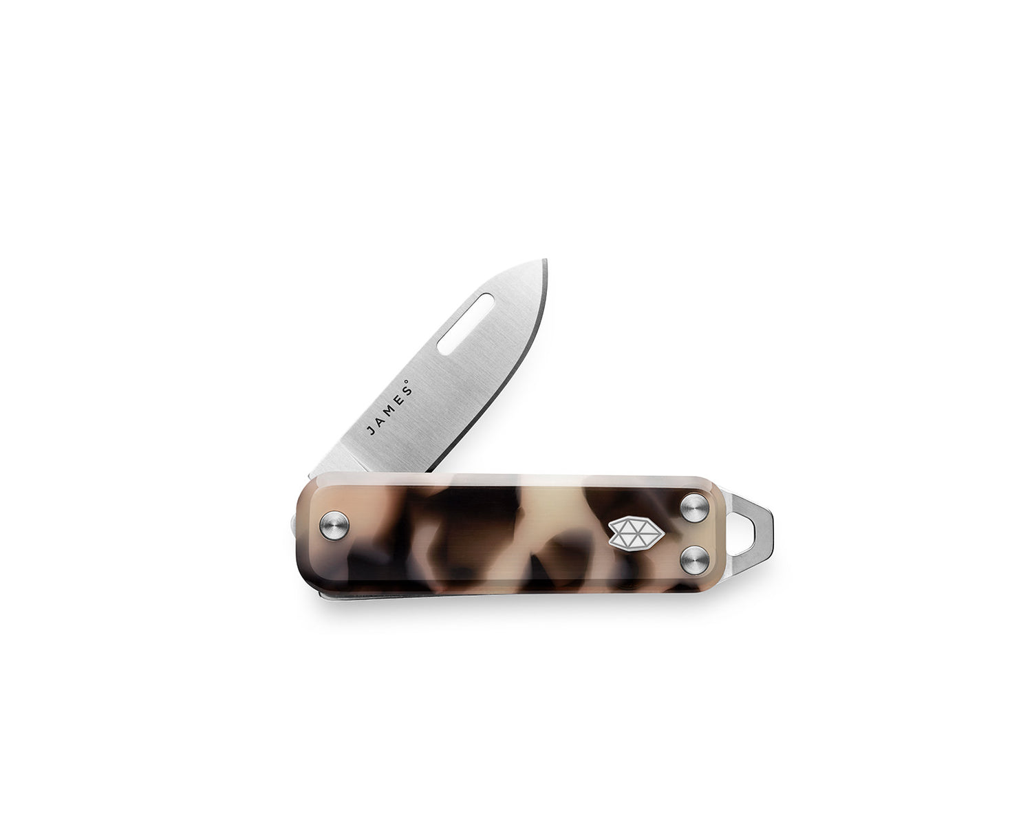 The Elko keychain knife with desert tortoise, eco-acetate scales.