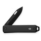 The Ellis Slim EDC pocket knife in all black half open.