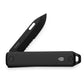 The Ellis Slim serrated EDC pocket knife in all black half open.
